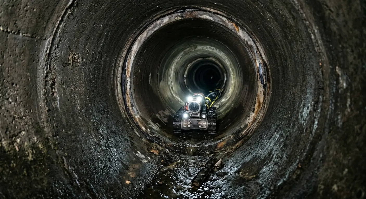 Robotic sewer camera inspecting pipe interior for Drain Snake Service in East Riverdale